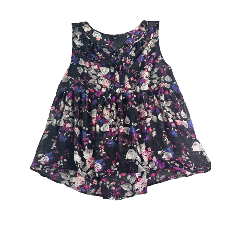 Torrid 4X Black Floral Sleeveless Blouse Tie Front Sheer Plus Size 26